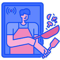 online cooking blue line icon
