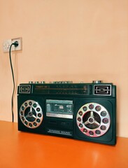 vintage boombox on orange table