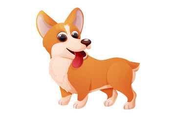 Cute corgi dog standing, adorable pet in cartoon style isolated on white background. Comic emotional character, funny pose