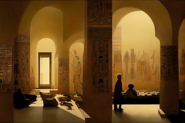 Egyptian style interior in Egypt illustration - obrazy, fototapety, plakaty