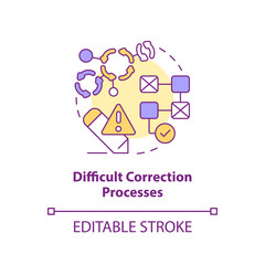 Difficult correction processes concept icon. Fixing incorrect data system. Quality abstract idea thin line illustration. Isolated outline drawing. Editable stroke. Arial, Myriad Pro-Bold fonts used