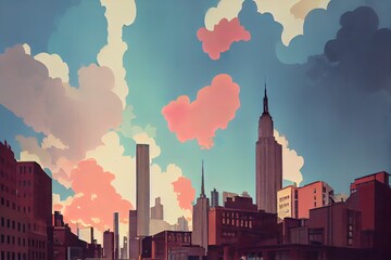 Obraz premium New york loft style city landscape with skyscrapers illustration 