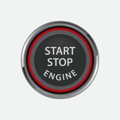 Realistic car engine start stop button with red glow