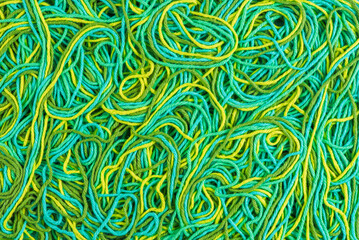 Colorful wool for knitting and weaving, multi colored tangled yarn