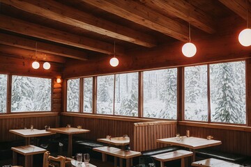 Wooden chalet in the winter mountain interior illustration 