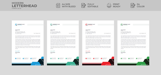 Letterhead design for corporate official with minimal and abstract design, professional and informative newsletter with green blue red yellow 