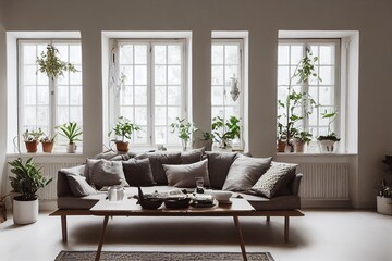  Scandinavian style living room interior illustration
