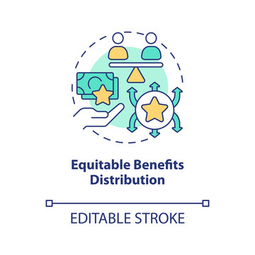 Equitable Benefits Distribution Concept Icon. Attribute Of Inclusive Development Abstract Idea Thin Line Illustration. Isolated Outline Drawing. Editable Stroke. Arial, Myriad Pro-Bold Fonts Used