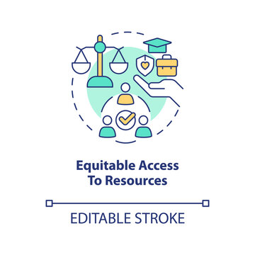 Equitable access to resources concept icon. Characteristic of inclusive development abstract idea thin line illustration. Isolated outline drawing. Editable stroke. Arial, Myriad Pro-Bold fonts used