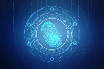 Abstract security system concept with fingerprint on technology background, Fingerprint Scanning Identification System. Biometric Authorization and Business Security Concept