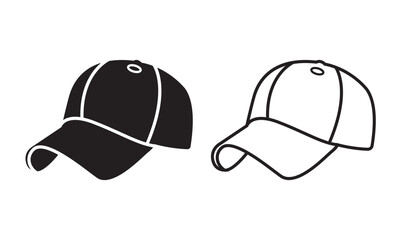 Baseball cap silhouette. Hat icon, baseball cap. Isolated outline on a white background, Flat  and line art icon vector.