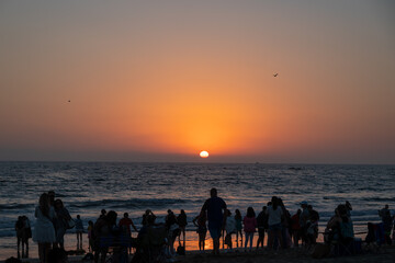 Sunset time on Santa Monica beach, Los Angeles, USA.