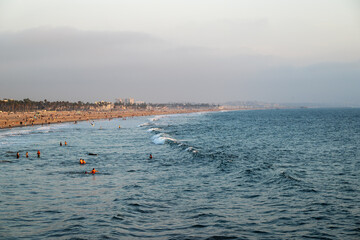 Sunset time on Santa Monica beach, Los Angeles, USA.