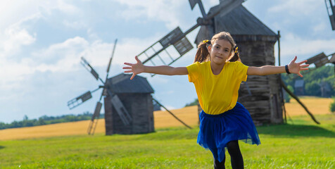 child-girl in the Pirogovo open-air museum. selective focus.