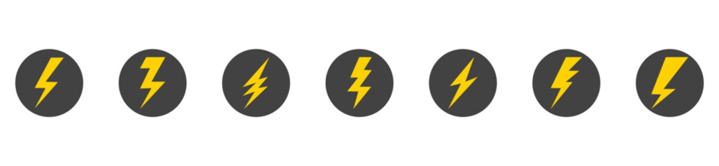 Lightning bolt vector icon set. Flat style. 