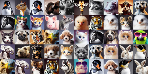 Many different cute animals as wallpaper background