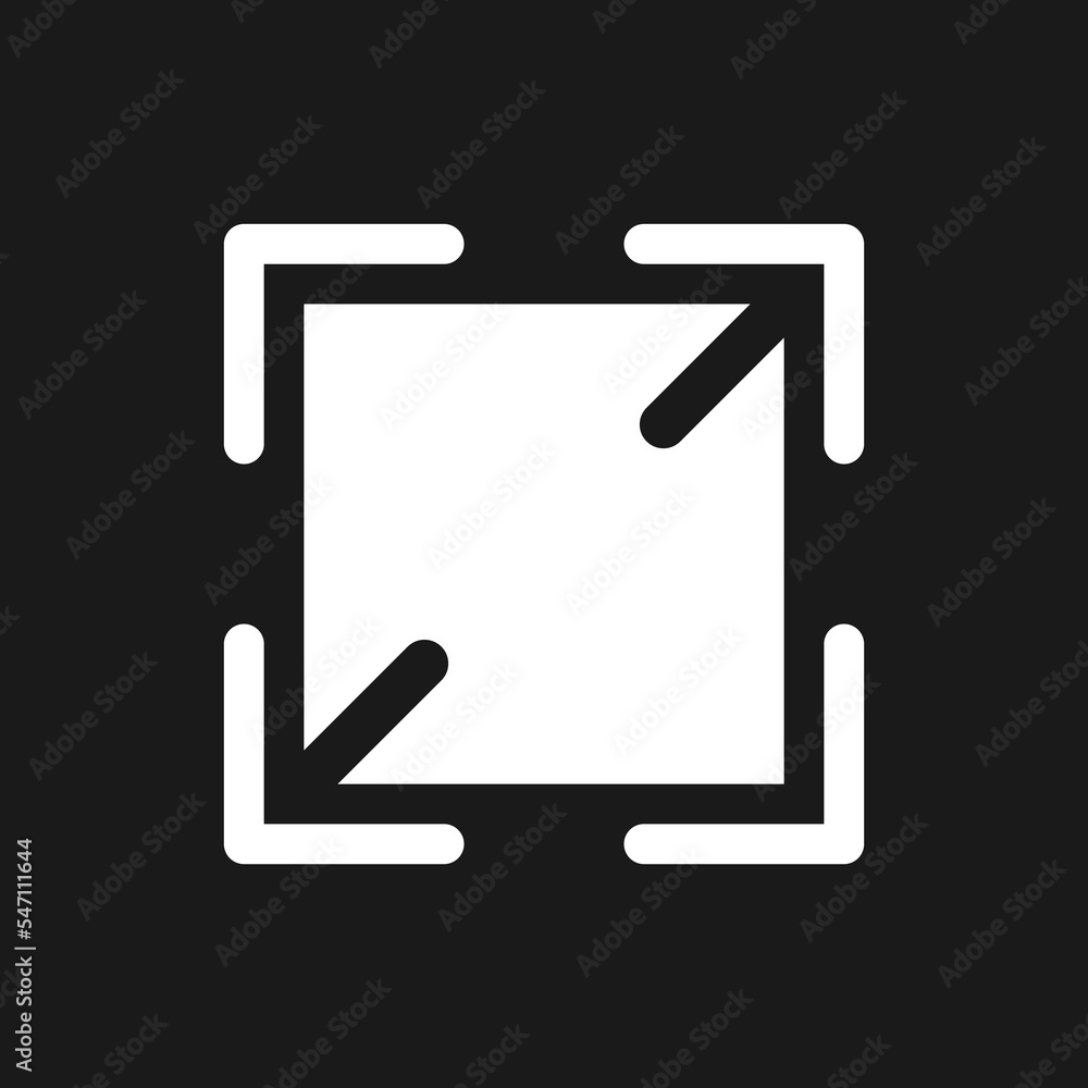 Poster screen enlarging dark mode glyph ui icon. display size changing tool. user interface design. white s