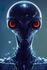 Creepy alien invader against a gradient background. The concept of an alien from an alien planet