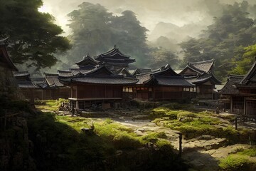 Fototapeta na wymiar Ancient japanese village in the mountains