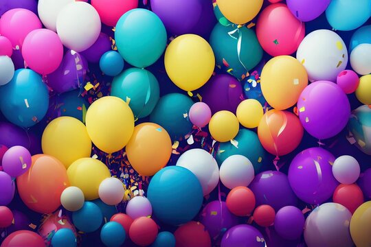 Contemporary Birthday Wallpaper, with colorful Balloons. 3d illustration.