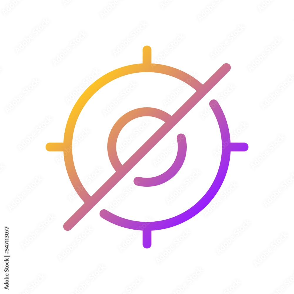 Poster crossed aim pixel perfect gradient linear ui icon. focus on objects prohibition. out of target proce