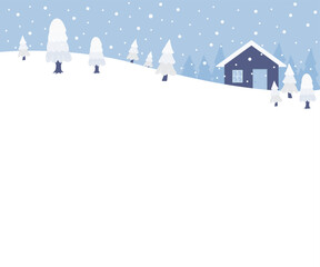 Winter landscape with house. Flat illustration.