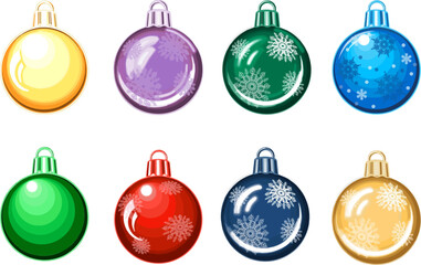 Set of colorful Christmas balls. Clipart EPS Vector illustration with transparent background. 
 Design template, for stickers, creating patterns,
 wrapping paper, for fabric, clothing, for children