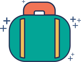 Travel luggage icon illustration glyph style design with color and plus sign.