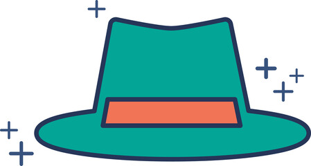 Hat icon illustration glyph style design with color and plus sign.