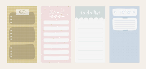 Collection of various paper notes. Blank paper notes for to-do list,planner, memories, recipes and various stickers . Vector stock hand drawn illustration. All elements are isolated.