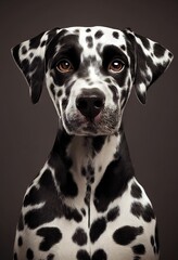 Cute dalmatian dog pup, studio portrait on dark background