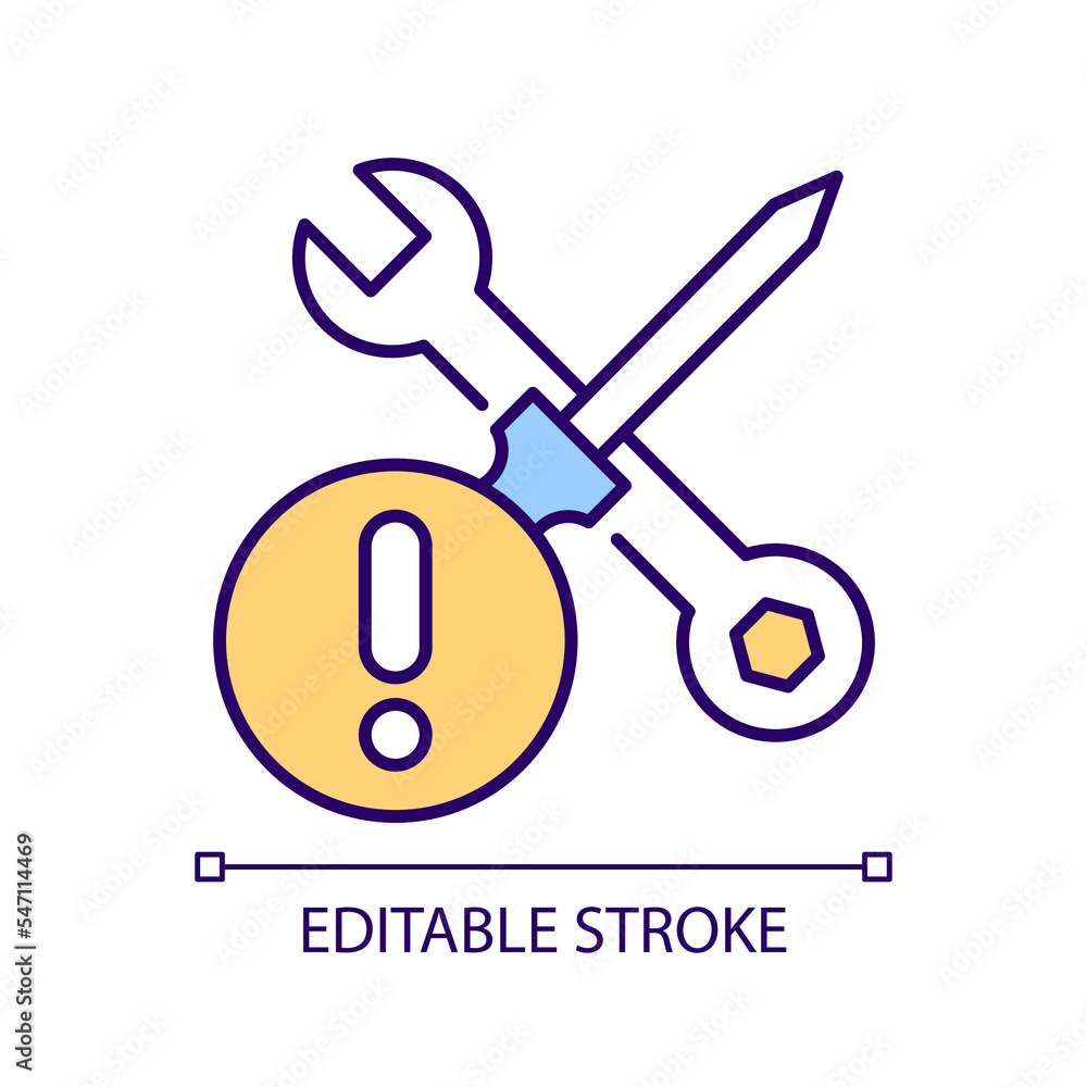 Poster repair issue rgb color icon. maintenance service problem. mechanic gear. wrench and screwdriver. iso
