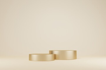 3D rendering two gold stands on golden background. Luxury or premium product display.