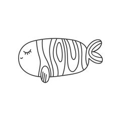 Vector fish on white background. Doodle style.