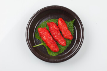 salted pollack eggs,명태의 알을 소금에 절여 담근 젓.