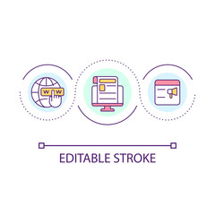 Online advertising for business loop concept icon. Finding clients tip. Digital marketing publications abstract idea thin line illustration. Isolated outline drawing. Editable stroke. Arial font used