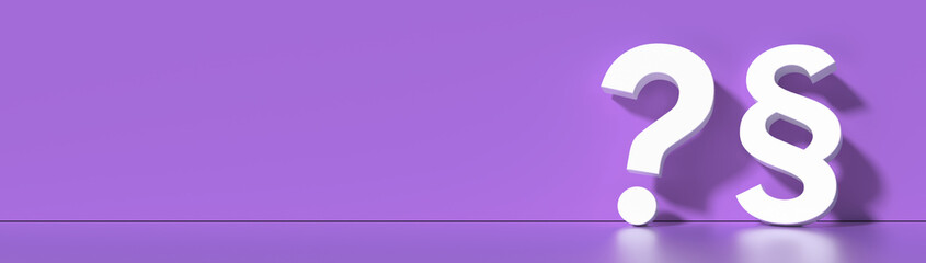 Paragraph / Section sign and Question mark standing on the floor  - Symbol of Law and Justice, with lots of copy space for your individual text