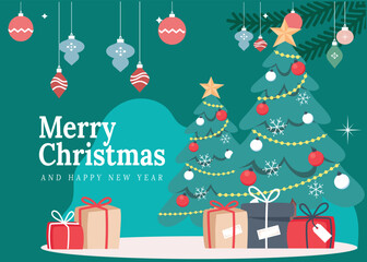 Gifts under christmas tree llustration