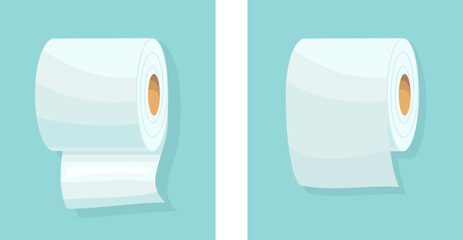 Napkin rolls in flat style. White packaging kitchen towel, toilet paper roll, cash register tape, thermofax roll