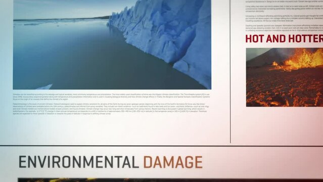 Digital news site full of global warming articles - motion graphics with video