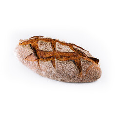 Traditional round rye bread isolated on white background