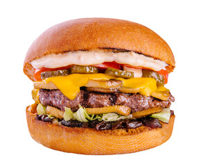 Delicious hamburger with beef cutlet isolated