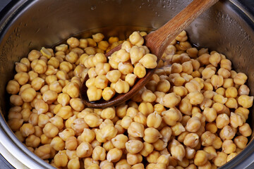 boiled chickpeas in stainless pot
