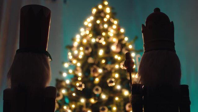 Nutcracker Looking at Christmas Tree