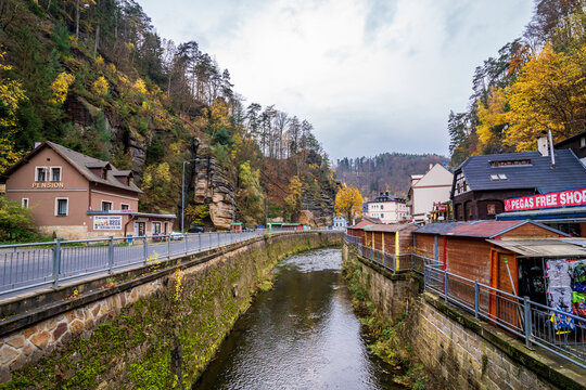 Hrensko, Czechia - November 09, 2022 : Hrensko Village view in Czechia
