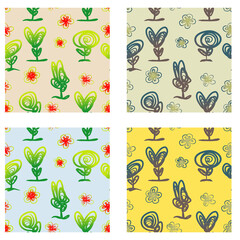 flower and plant seamless pattern vector illustration