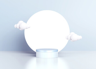Pastel color cylinder podium for promotion product display, Minimal scene with podium and clouds for products showcase, product presentation, cosmetic product show, stage pedestal 3D Rendering.