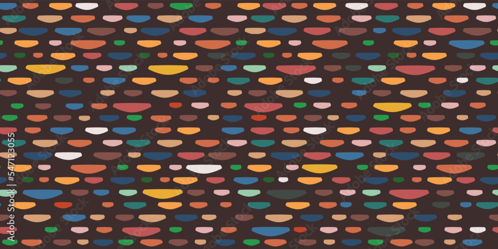 Poster Colored bricks or pebbles on a black background. Seamless pattern of multicolored stones with a bulge at the bottom. For print and stylish decor, seamless patterns and textures.