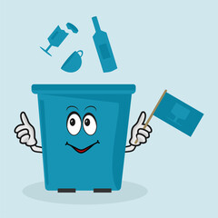 garbage separation, organic waste, glass bottle falls into the trash can, trash can with eyes and hands, recyclables, garbage sorting, eco-friendly recycling, environmental protection, segregation