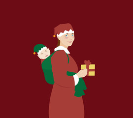 Mother and Baby Babywearing Christmas Elves Family Look Costumes 